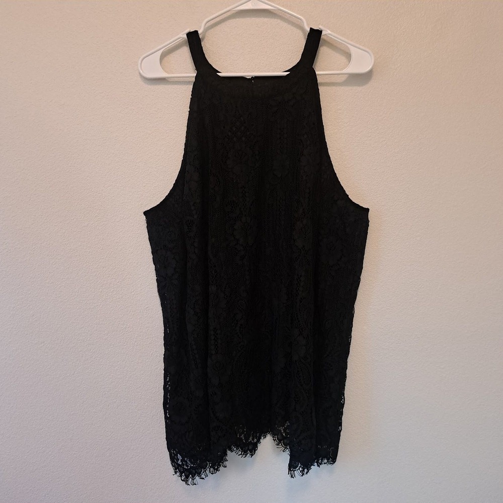 Torrid Black Floral Lace Halter Top Sleeveless Keyhole Back Blouse Plus Size 3‎